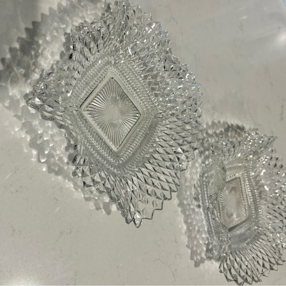 Vintage Indiana Glass Diamond Point Dishes – Set of 2 - Gorgeous design